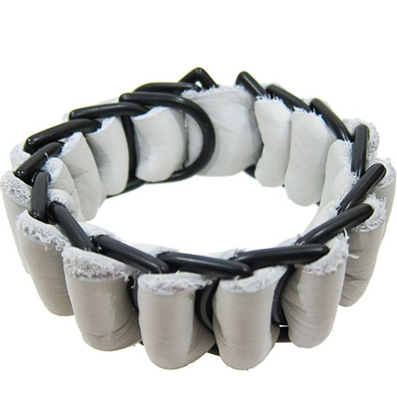 David Galan - Military Leather Bracelet in White - Picture 2 of 3